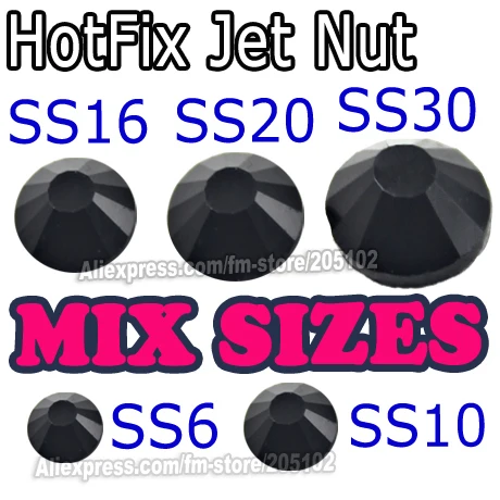 

Mix Sizes Jet Nut Black SS6 SS10 SS16 SS20 SS30,HotFix Rhinestones Flat Back crystal stones glitters to DIY jewelry Accessory