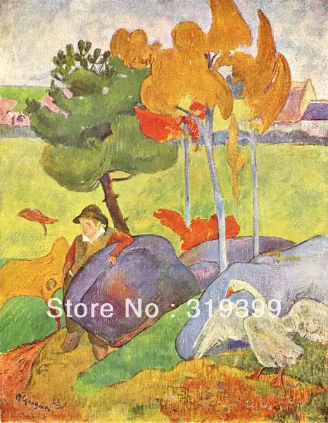 

Person Oil Painting Reproduction on Linen canvas,Petit breton a l'oie by paul gauguin,handmade,Free DHL Shipping,Museum Quality