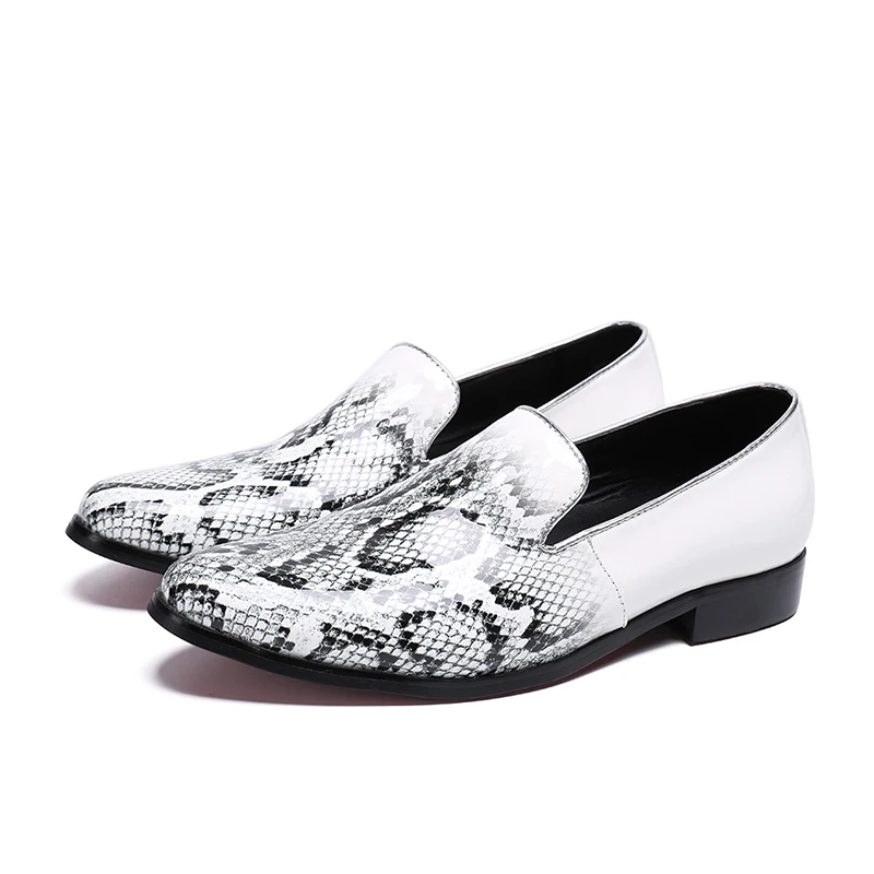 

Spring autumn Pointed Toe shoes men formal oxford shoes white snake pattern low slip-on dress shoes for men size 38-46