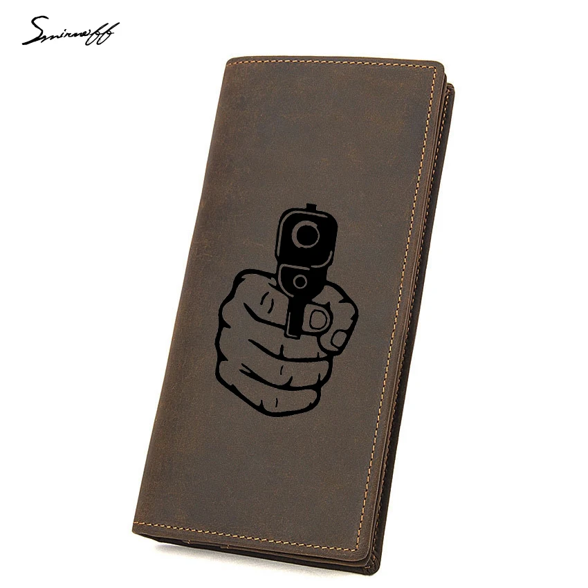 Engraved Picture Hand Gun Wallet Men Multi Card Holder Super Thin