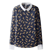 2017 NEW Women Fashion Chiffon Blouse Print Peter Pan Collar Shirt Long-sleeve Tops 3#