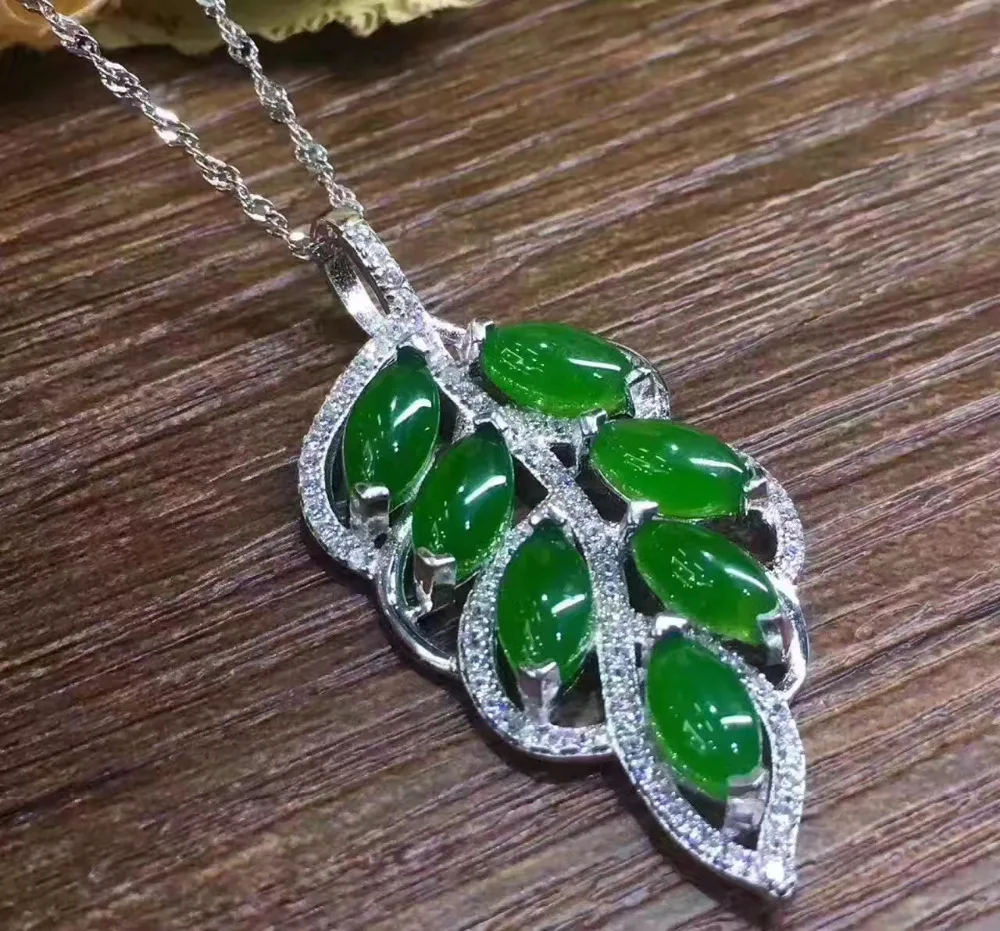 Naturel vert jasper gem pendentif naturel pierre gemme pendentif collier S925 argent élégant mode f