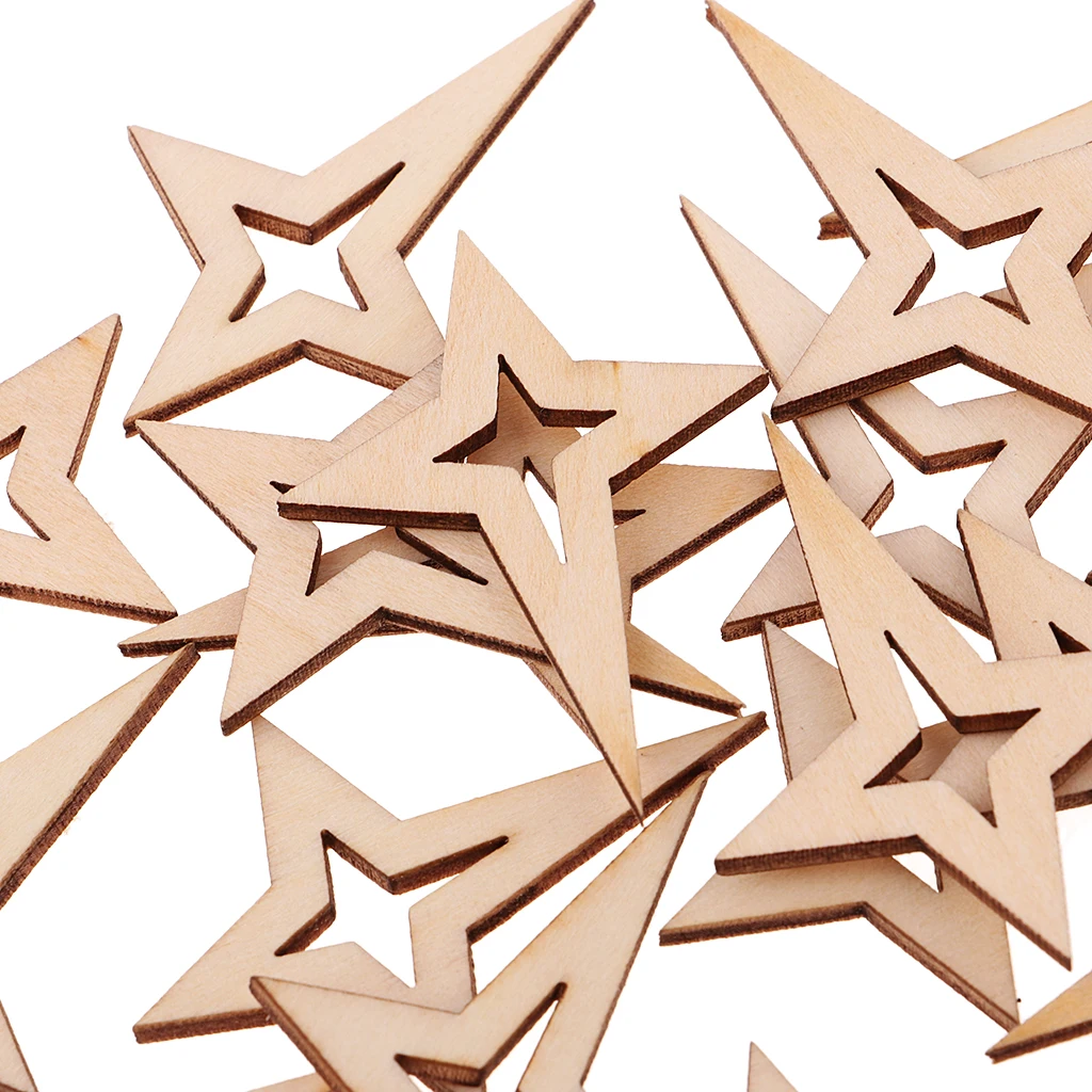 Mini Natural Unfinished Wood Hollow Star Shape Embellishments for Art DIY Crafts Scrapbooking Card Making