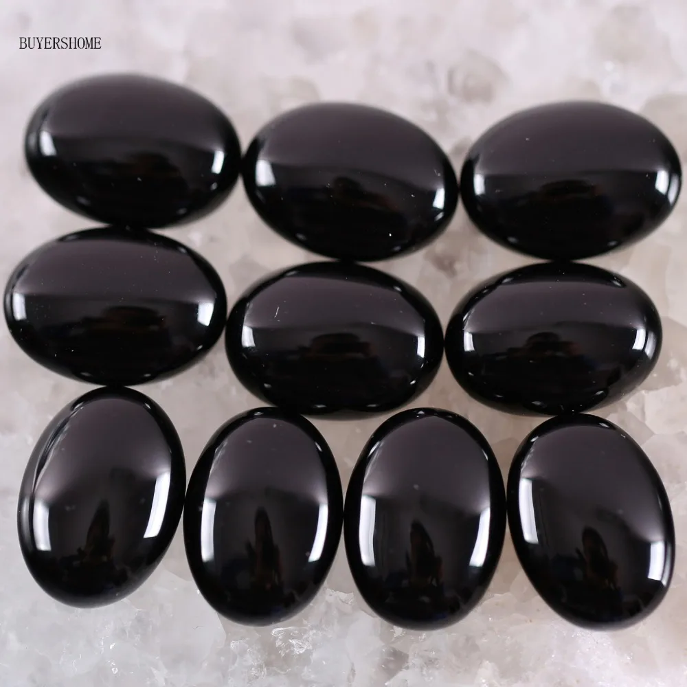 

BUYERSHOME 10Pcs 13x18MM Natural Stone Black Onyx No Drilled Hole Oval Cabochon CAB Bead For DIY Jewelry Making Ring K1605