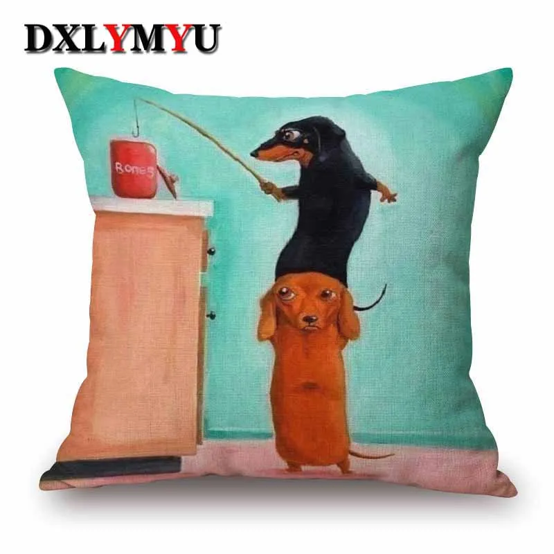 

45x45cm Decorative Cushion Seat Back Cushion For Sofa Car Sausage Dog Picture Print Throw Pillow Cusion For Bedroom Home Decor