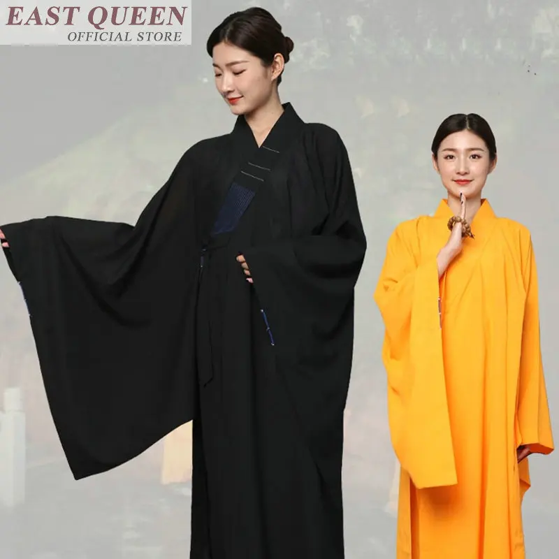 Буддийский монах одежда традиционная китайская одежда дзен одеяния буддийских монахов повседневная черная желтая буддийская халат платье FF683 A