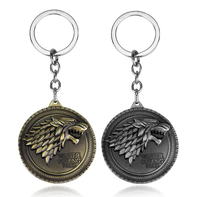 

Game of Throne Keychain Round Coin House Stark Winter Is Coming Metal Key Chain Ring Movie Key Ring Wolf Key Holder Men Women