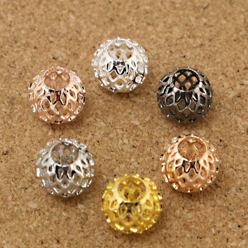 

9x10mm 6pcs Big Hole Beads Mesh Net Beads Loose Spacer Metal Beads Fit Jewelry Making European Bracelet Charms DIY