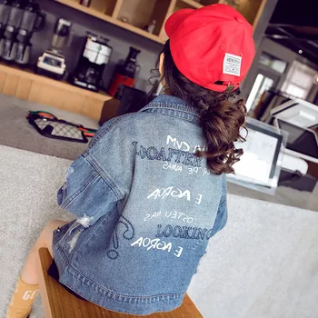 

2019 Jeans Jacket Girls Kids Clothes Ripped Jeans Coats Teenage New School Denim Jackets Big Girls Student Korean Kids Clothing