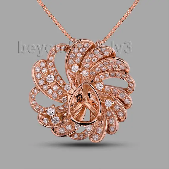 

New!!! Wedding Jewelry 18Kt Rose Gold Pear 7x9.5mm Semi Mount Pendant WU266