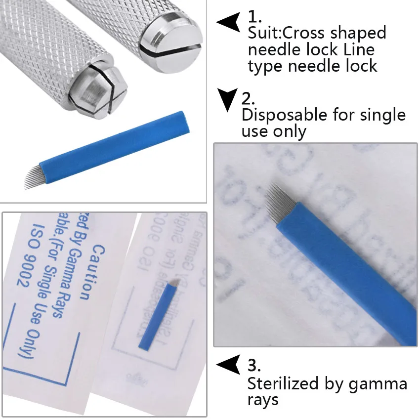 

50PCS Tattoo Needles Permanent Makeup Eyebrow Tatoo Blade Microblading Needles CF Shapes For 3D Embroidery Manual Tattoo Pen