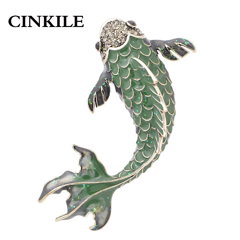 

CINKILE Red Green Black Enamel Fish Brooches for Women Large Carp Pins Animal Summer Style Brooch Fashion Jewelry Coat Broch