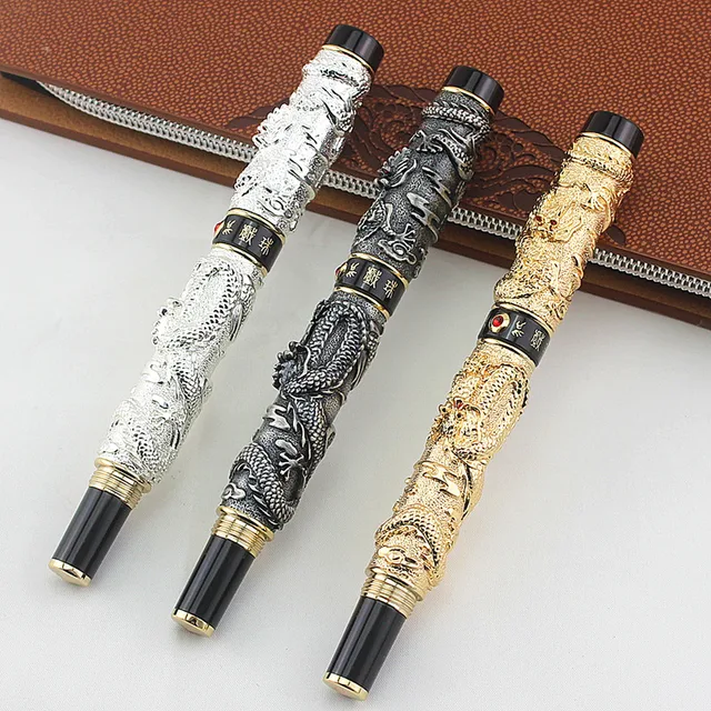 Jinhao Gold Double Dragon Fountain Pen Iridium Medium Nib Advanced
