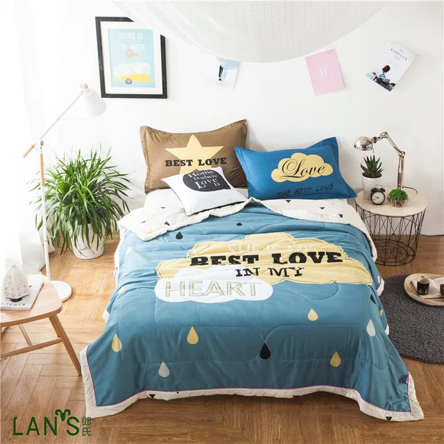 2017 New Cartoon Printed Blue Quilts 100 Washable Cotton Summer 2017 New Cartoon Printed Blue Quilts 100 Washable Cotton Summer Duvets Thin Blankets Bedspreads Comforters