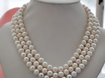 

FREE SHIPPING>>>@@ AS1456 3strands white round freshwater pearl necklace