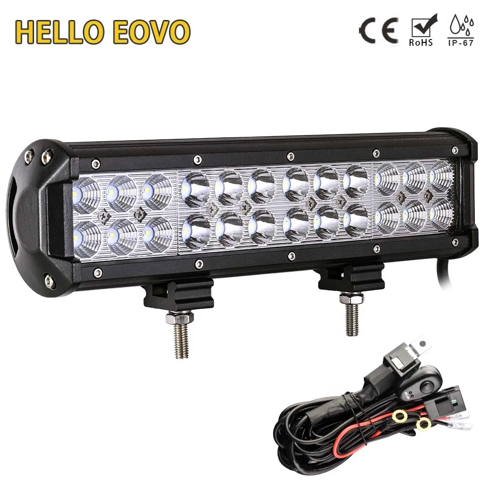 

HELLO EOVO 12 Inch 72W LED Work Light Bar + Wiring Kit for Off Road Work Driving Offroad Boat Car Truck 4x4 SUV ATV Combo