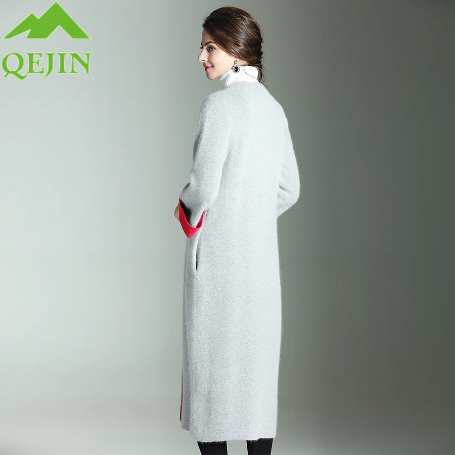 Vison 2017 Femmes Red light Veste De Style Vestes Laine Lâche wine Cheveux Manteau D'hiver Long Gray Lapin Broderie Épaississent Tricoté Chaud Coton Black Cachemire aqgarwpx