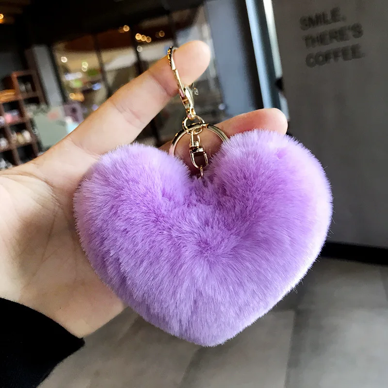 Heart Rhinestones Pom Pom Keychain