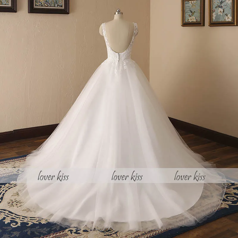 Lover Kiss vestido de novia романтическое кружевное праздничное свадебное платье с v-образным вырезом, свадебное платье с низкой спинкой