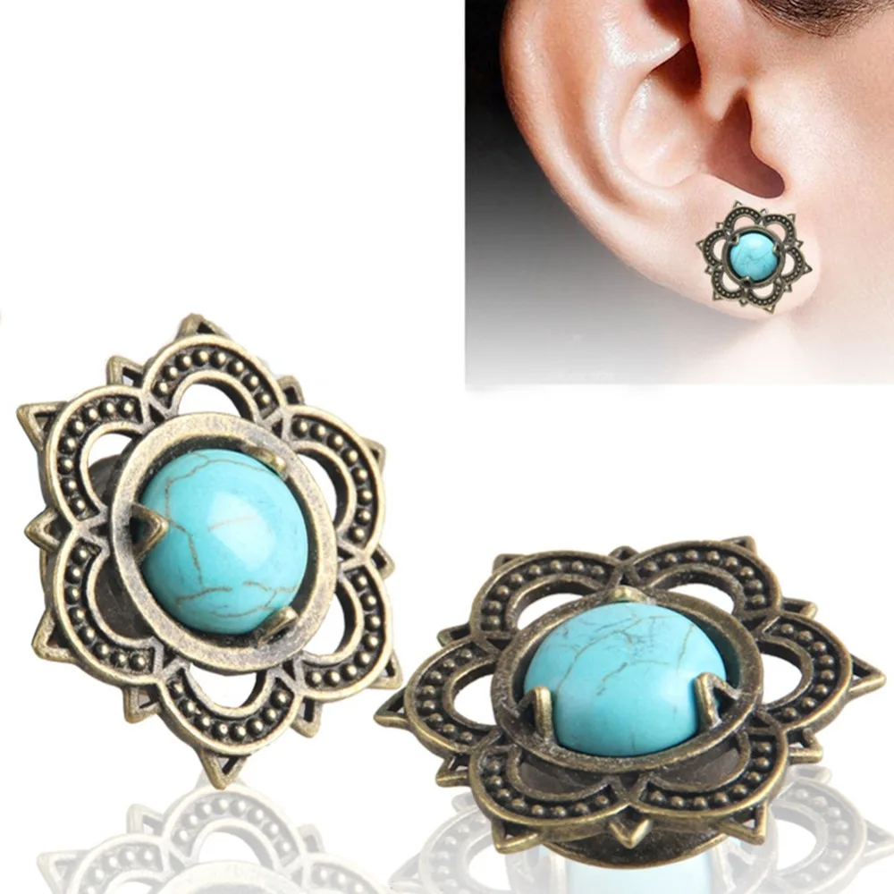 1 Pair Fashion Punk Brass Ear Plugs Tunnel Women Piercing Jewelry Ear