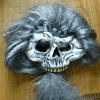 

Scary Halloween Skull Latex Mask with Hair Half Face Cosplay Party Masks Props Costume