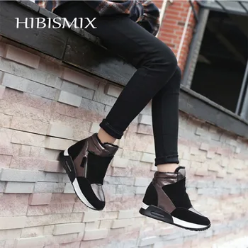 

HIBISMIX Women Warm Ankle Boots 2019 Winter Patchwork Women's Platform Increasing Internal Heels Snow Boots Women Shoes 1230