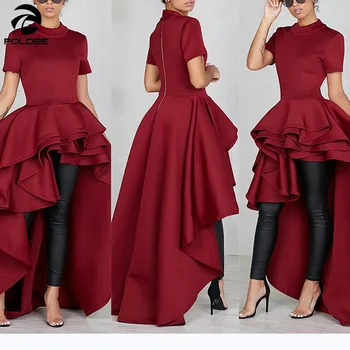 

FOLOBE Women High Low Dress Layers Ruffled Party Wear Irregular Length Normal Dresses Gowns Summer Clothing Plus Size 3XL