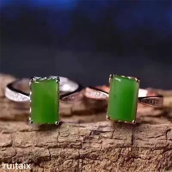 

KJJEAXCMY fine jewelry 925 Pure silver inlay natural jasper female style ring jewelry gemstone simple plant rectangular style