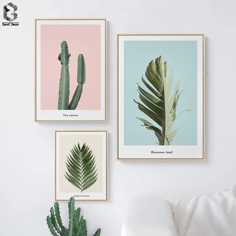 

Nordic Canvas Prints and Posters Wall Art Fresh Plant Pictures Cactus for Home Decoration, Modern Paintings Leaf Wall Decor