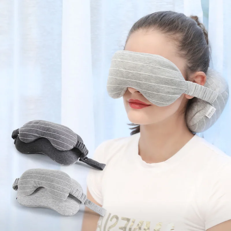 

2 in 1 Comfortable U-Shape Pillow for Airplane Neck Pillow with Sleeping Eye Mask Eyeshade Cover Travel Accessories Home Textile