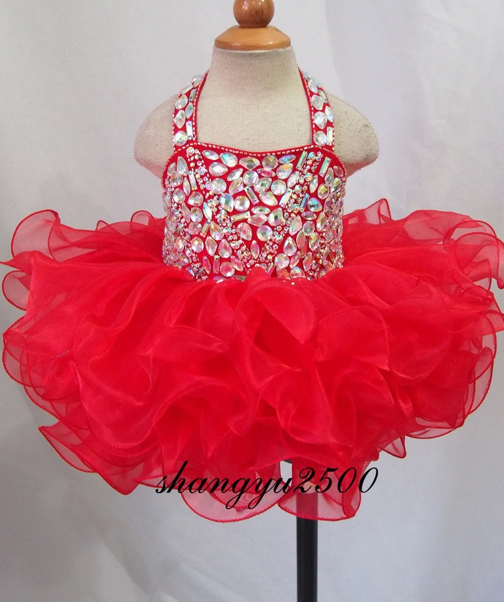 Cupcake Dress Baby 2017 Red Flower Girls Dress Halter Flowers Ball Gown