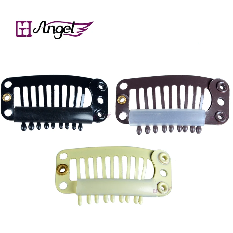 100pcs 32mm 9 teeth Hair Extension Clips Snap Metal Clips With Silicone