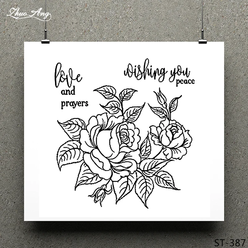 

ZhuoAng Flowers Blessing Clear Stamp for Scrapbooking Rubber Stamp Seal Paper Craft Clear Stamps Card Making