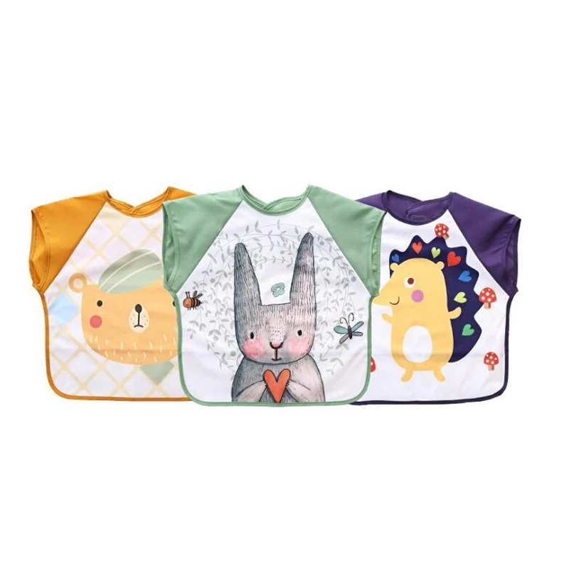 Short sleeve Cartoon Baby Bibs Summer Apron Adjustable Burp Cloths Feeding Baby Accessories Stuff Cute Animals bavoir toddler