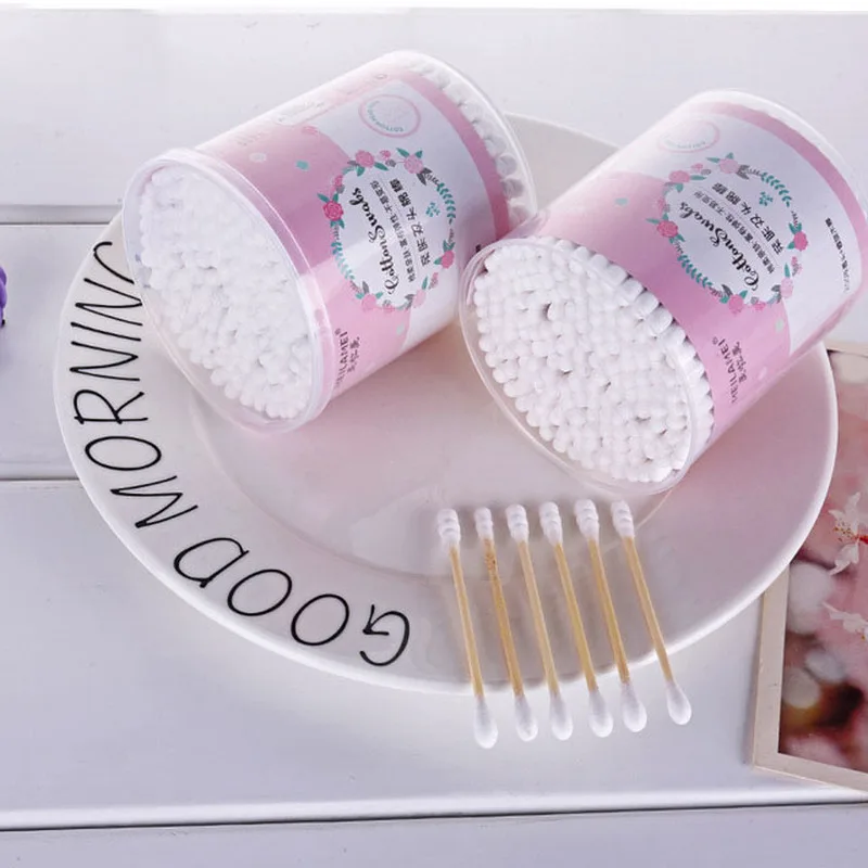 

200pcs/Lot Skin-friendly double head white Color Soft Thread Dual-head Ears Cotton Swabs Stick Makeup Tools Bamboo handle