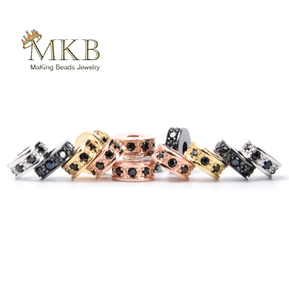 

5pcs/lot CZ Black Zirconia Spacer Rondelle Beads For Jewelry Making Bracelet Necklace DIY Flat Round Copper Beads Accessories