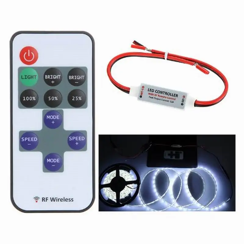 

LED Controller 11 key Wireless DC5-24V Mini Dimmer RF Remote Control For Single Color Led Strip 5050 3528