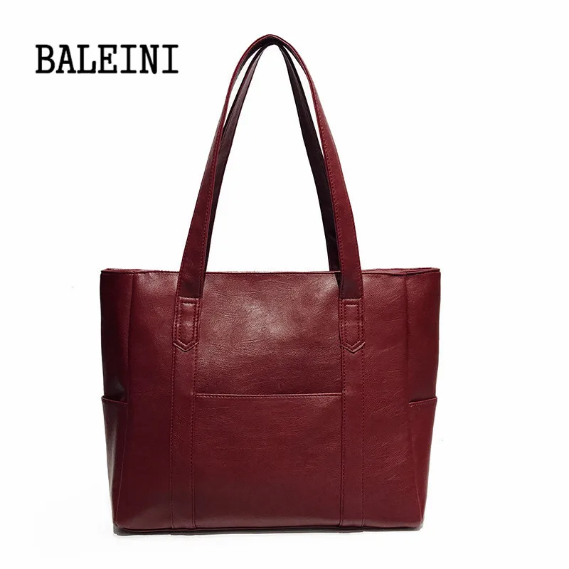 

BALEINI 2018 fashion women leather handbag brief shoulder bags red /black large capacity luxury handbags tote bags design