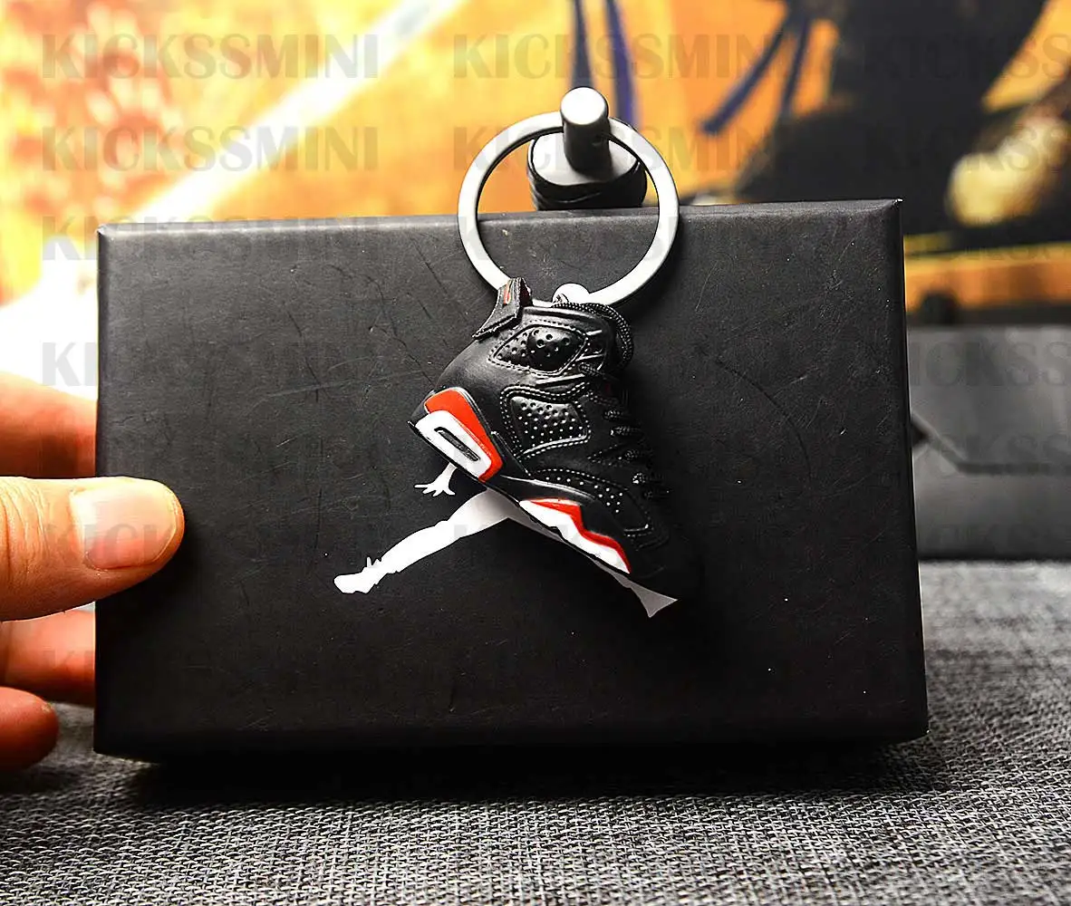 DIY Retro OG Air Jordan 6 "Black Infrared" 3D Mini Jordan Sneaker Keychain Bag Box Pendant Couple doll accessory