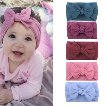 

2020 High Quality Girls Baby Toddler Turban Solid Headband Hair Band Bow 5PCS Accessories Headwear Baby Hair accessories New
