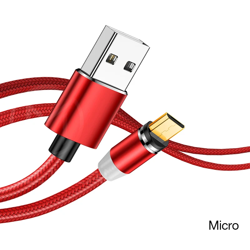 MOOJECAL светодиодный магнитный USB кабель для iPhone Xs Max 8 7 6 Plus usb type C кабель Micro USB кабель для samsung Xiaomi huawei USB C - Цвет: Red For Micro