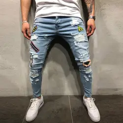 Мужские джинсы из хлопка Весна 2019 Для мужчин одежда Деним прямые отверстие карман искусственно состаренные Брюки повседневные штаны
