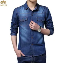 MIUK 2017 Large Size Denim Men Shirt M 5XL Cotton Brand Clothing Jeans Camisa Social Masculina