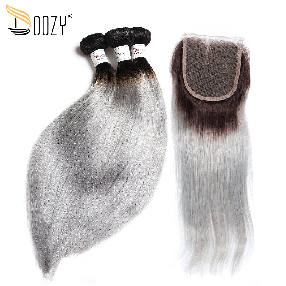 Doozy Ombre Color 1b Grey Brazilian Human Hair 3 Bundles