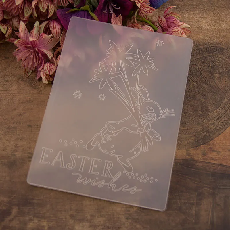 10.5x14.5cm Easter Wishes Rabbit Embossing folders Plastic Embossing
