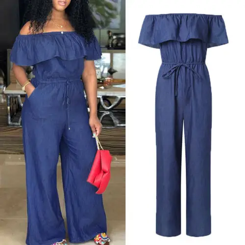 Women Off Shoulder Long Romper Jumpsuit Bodysuit Trousers Overall Wide Leg Trousers 4XL Women Off Shoulder Long Romper Jumpsuit Bodysuit Trousers Overall Wide Leg Trousers 4XL