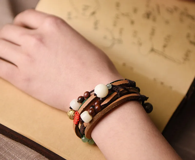 Yanting Ethinc Bracelet Charms Carved Lotus Bodhi Beads Natural Stone Bell Tibetan Bracelet Femme Vintage Wrap Bracelets Women 015