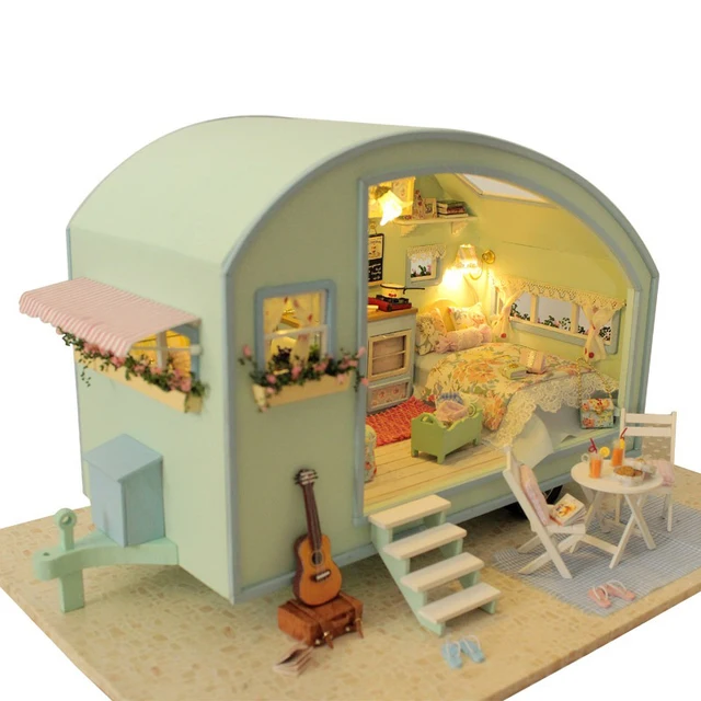 Cutebee DIY House Miniature with Furniture LED Music Dust Cover Model Building Blocks Toys for Children Casa De Boneca 1