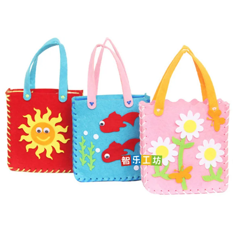 Non-Woven Fabric DIY Sewing Handbag Children Craft Toy Cartoon Animal Flower Handmade Sewing Bag Educational Toys Kids Gift 6Pcs educational toys,sewing bags kit