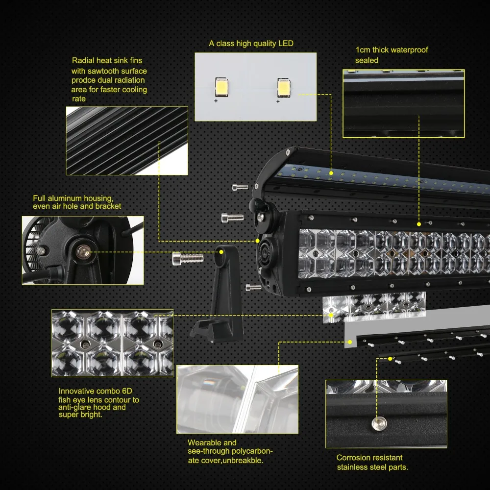 6D светодиодный свет бар 264 Вт Откидная Крышка Однорядный светодиодный бар свет для Wrangler JK TJ4x4 offroad Combo 6D рабочий свет бар